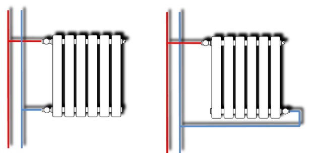 нижнее подключение радиатора к двухтрубной системе